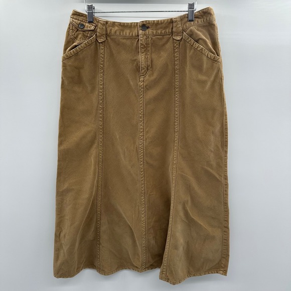 Eddie Bauer Dresses & Skirts - Eddie Bauer Tan Corduroy Midi Skirt Womens 10 Brown A-Line Stretch Cotton